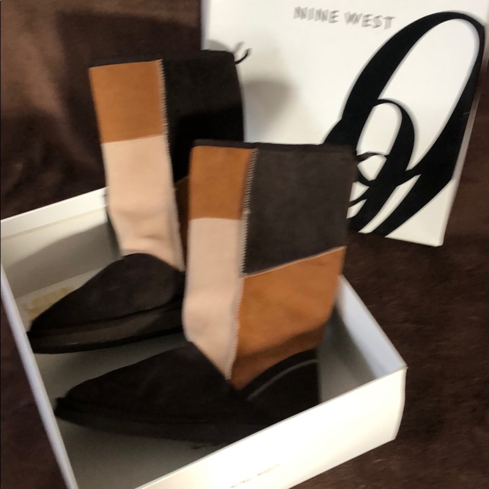 Nine West suede slip on flat boots